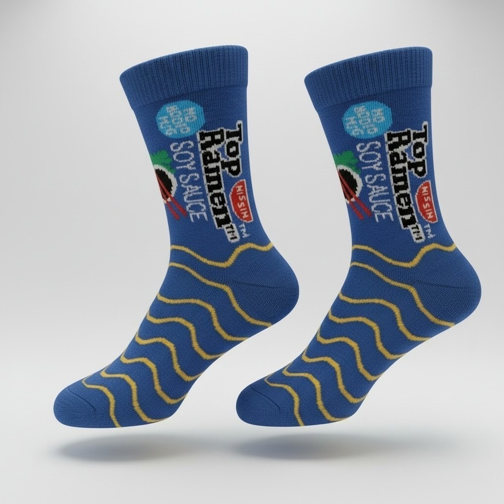 Odd Sox Nissin Top Ramen Blue Crazy Funny Novelty Crew Socks Men's Size 6-12 NWT